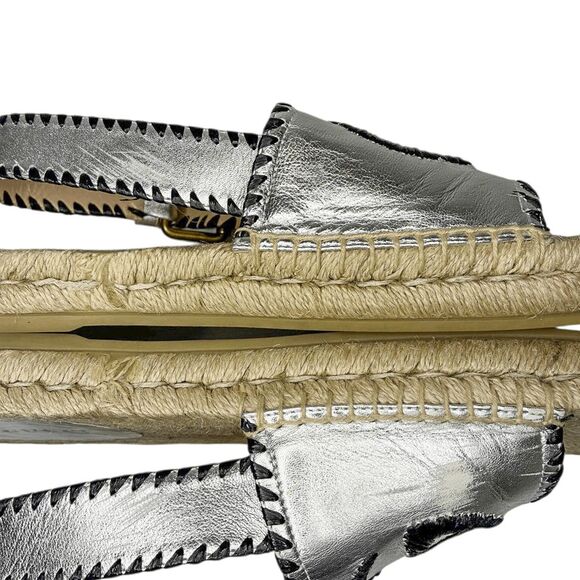 Gucci Pilar GG Espadrille Sandals EU 37 US 7 Metallic Silver Slingback Logo - Picture 8 of 14